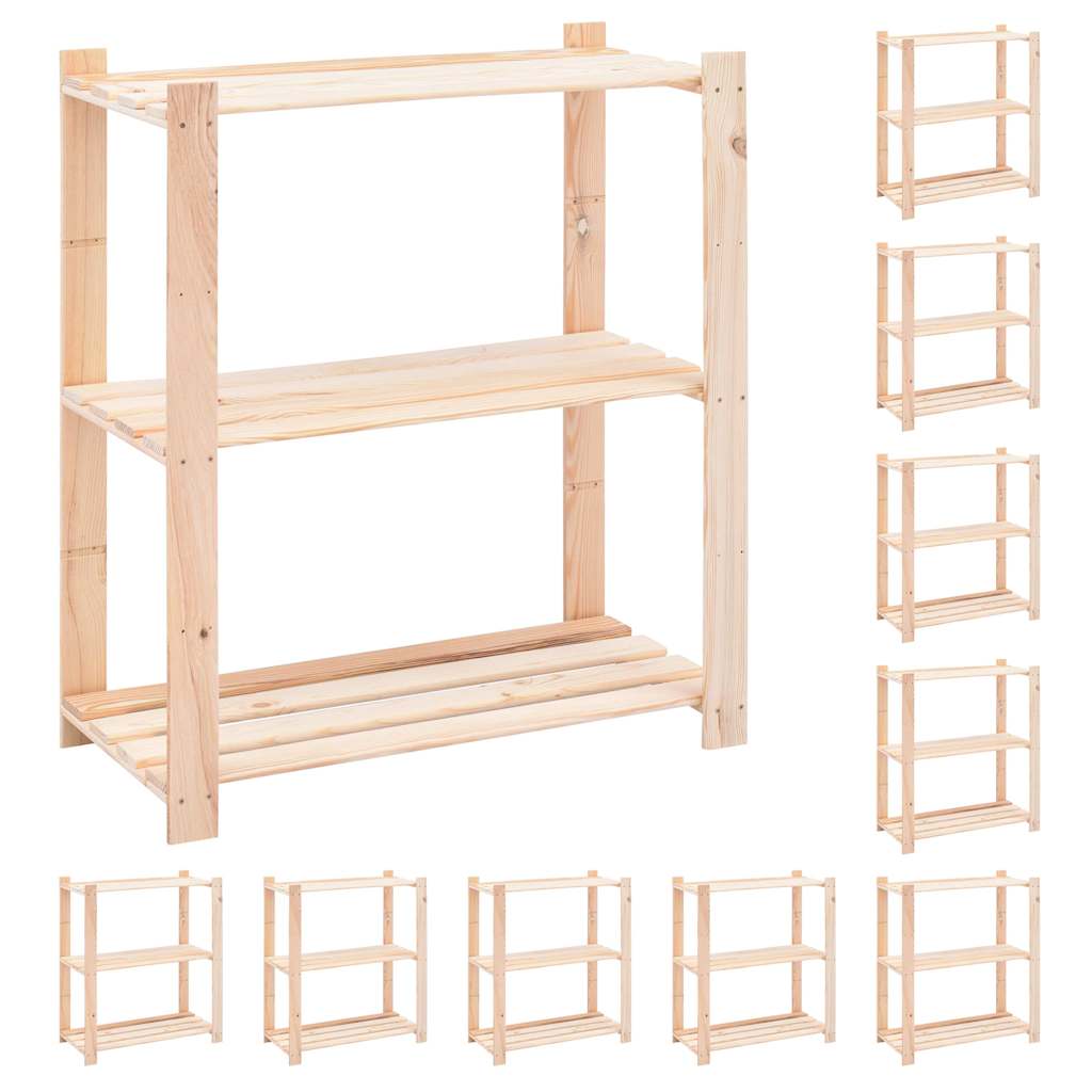 vidaXL 3-Tier Storage Racks 10 pcs 80x38x90 cm Solid Pinewood 150 kg 1