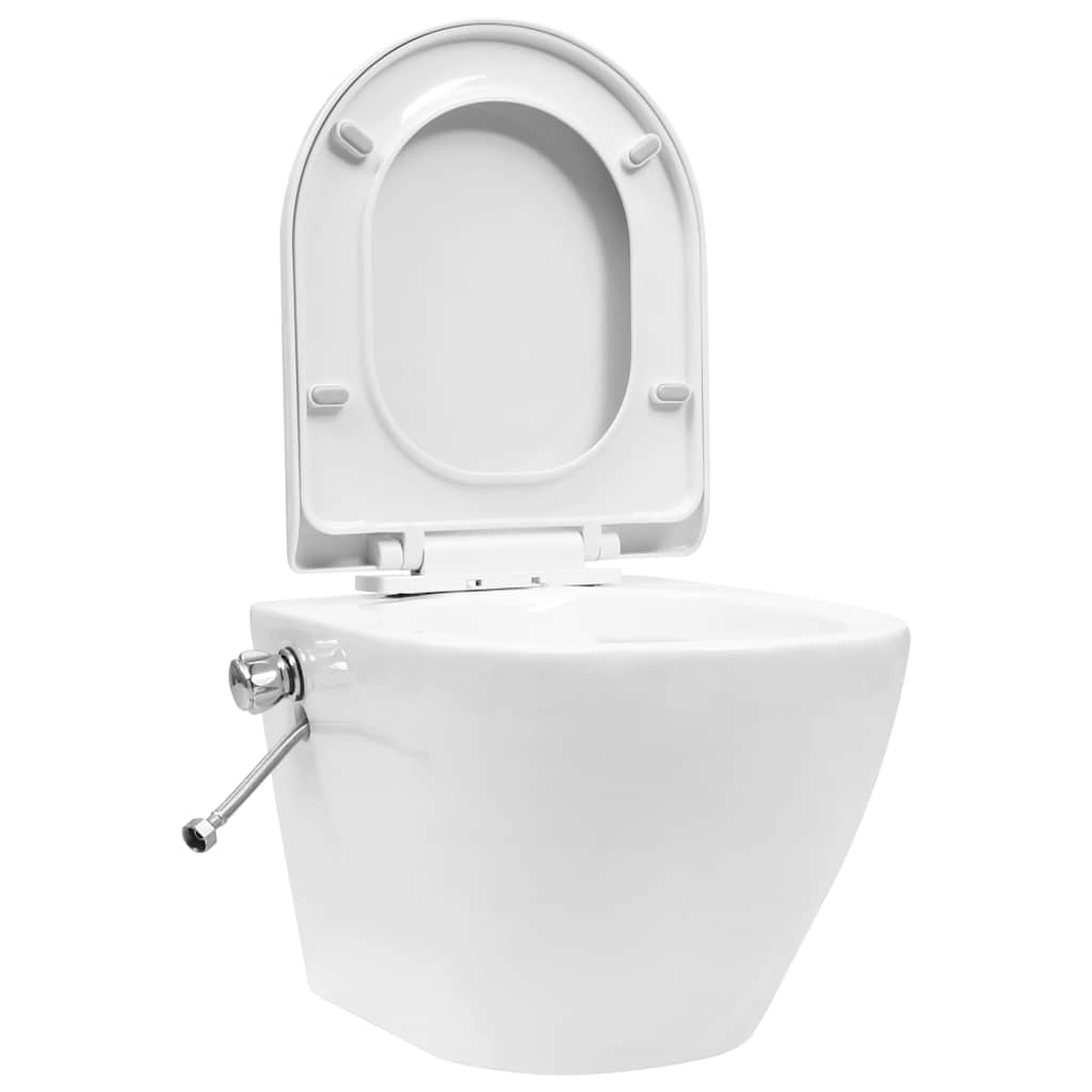 vidaXL Wall Hung Rimless Toilet with Bidet Function Ceramic White 2