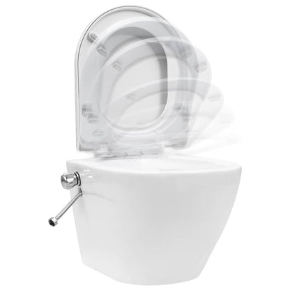 vidaXL Wall Hung Rimless Toilet with Bidet Function Ceramic White 3