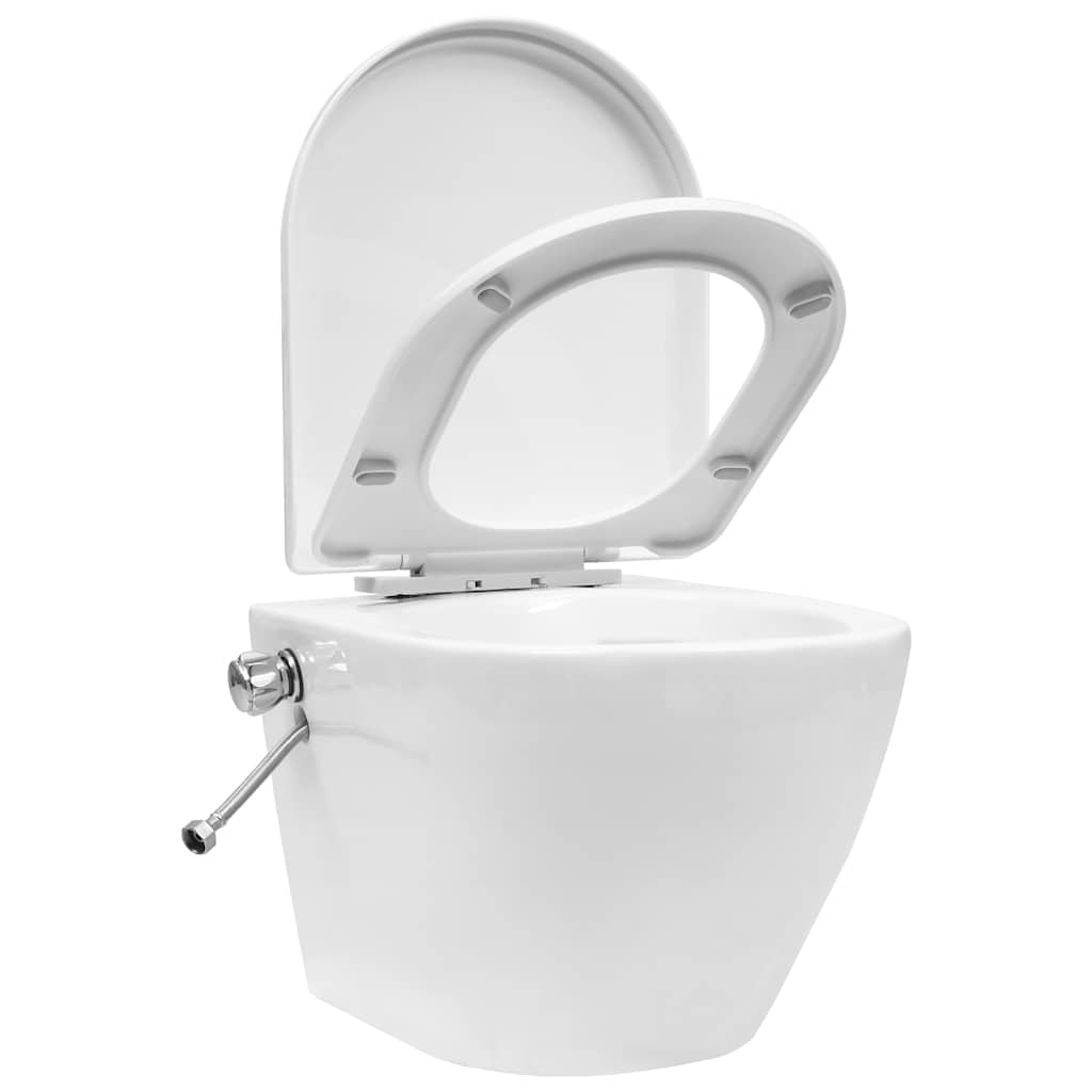 vidaXL Wall Hung Rimless Toilet with Bidet Function Ceramic White 4