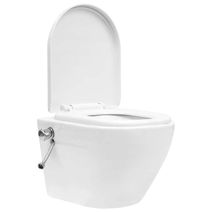 vidaXL Wall Hung Rimless Toilet with Bidet Function Ceramic White 5