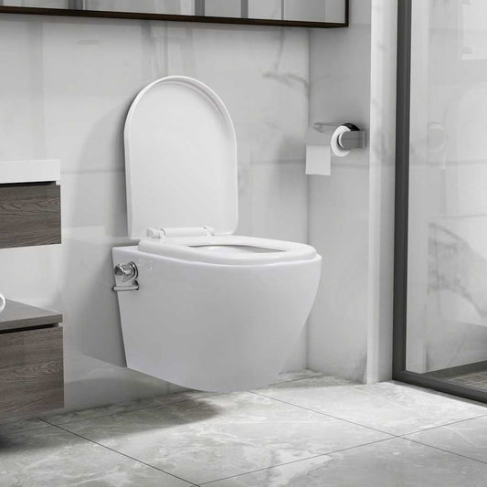 vidaXL Wall Hung Rimless Toilet with Bidet Function Ceramic White 1