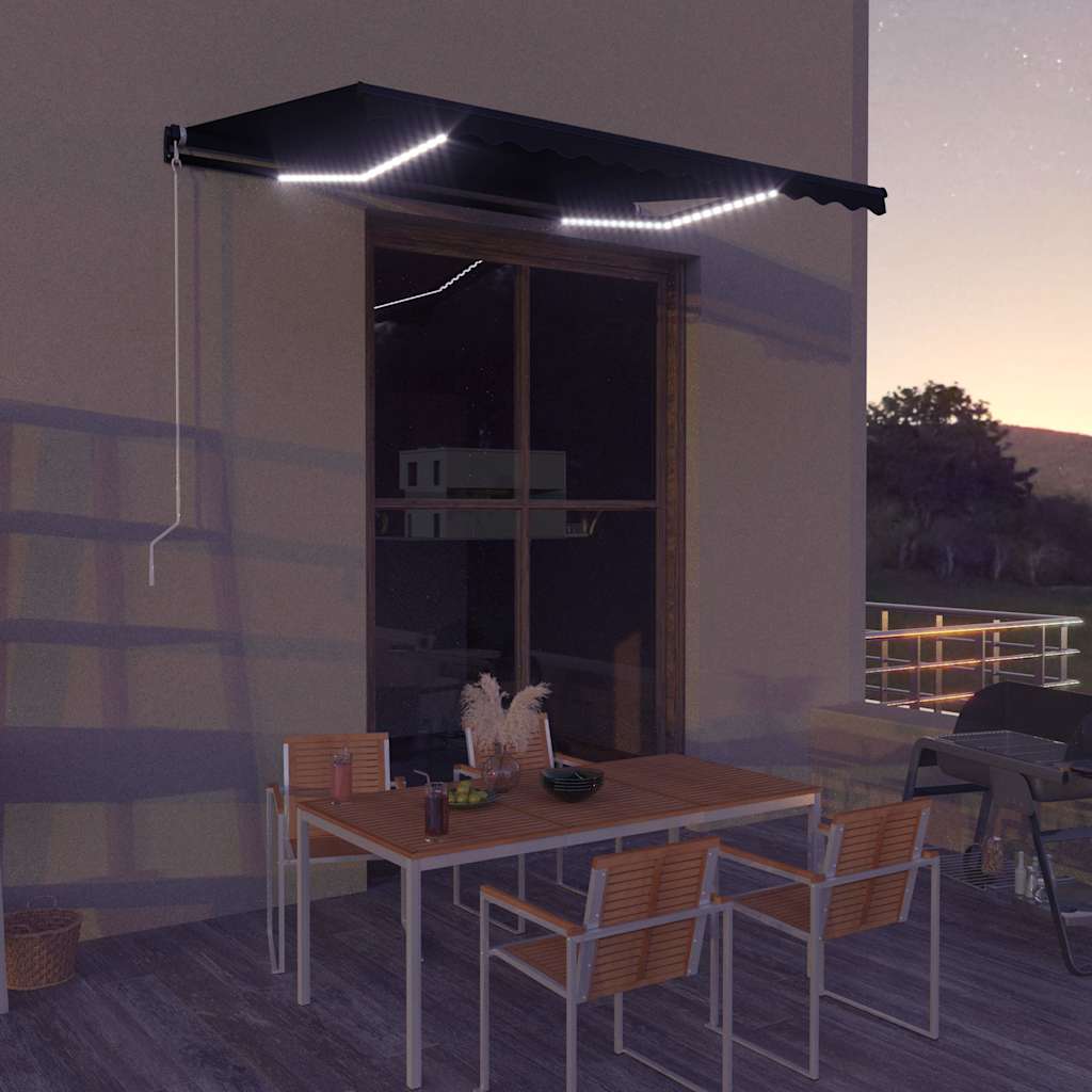 vidaXL Manual Retractable Awning with LED 350x250 cm Anthracite 1