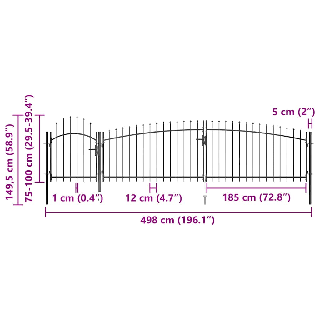 146322 vidaXL Garden Fence Gate "Woerden" with Spear Top 5x1 m Black 5