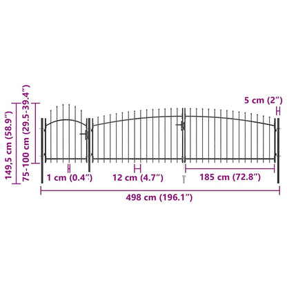 146322 vidaXL Garden Fence Gate "Woerden" with Spear Top 5x1 m Black 5
