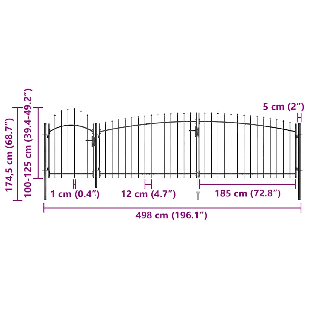 146323 vidaXL Garden Fence Gate "Woerden" with Spear Top 5x1,25 m Black 5