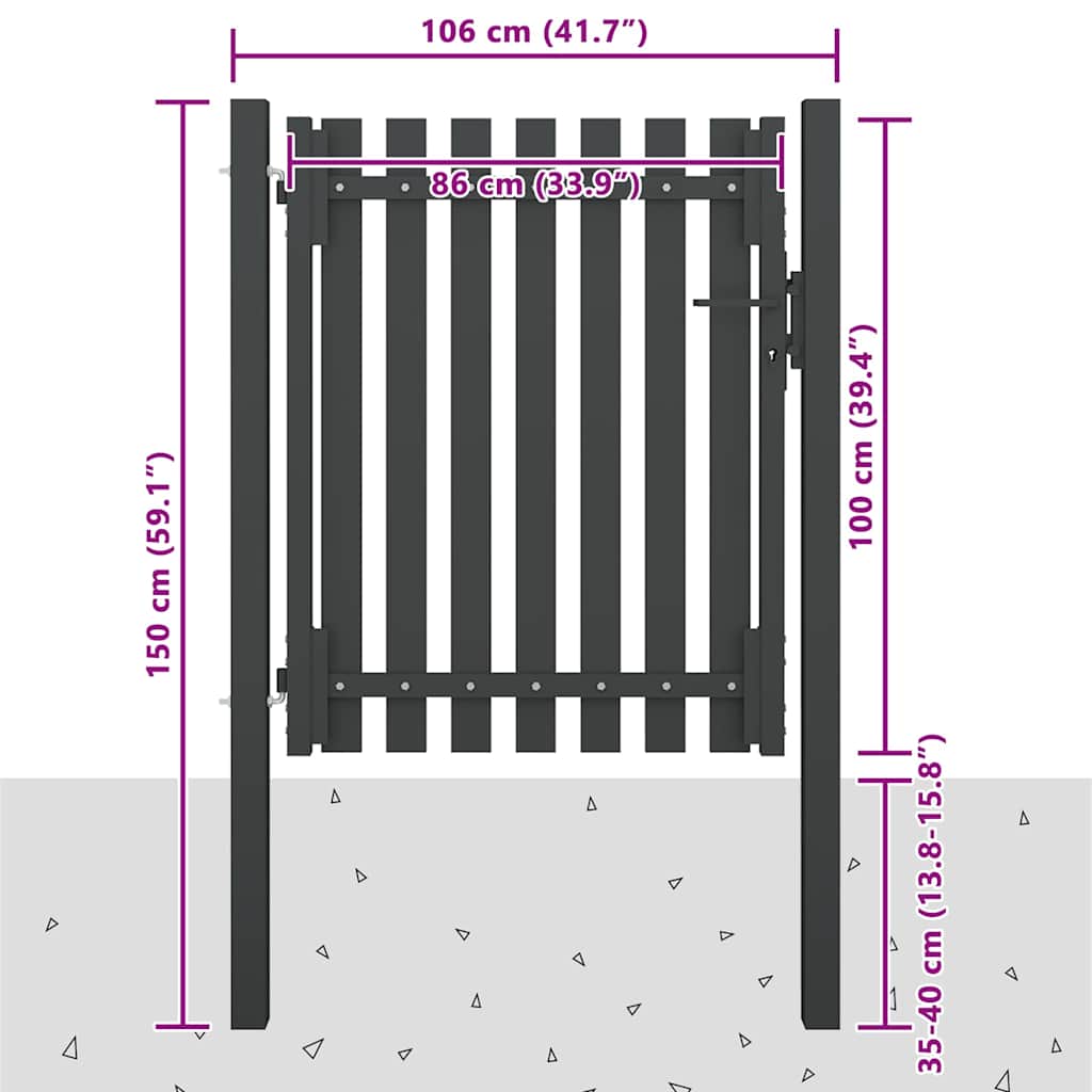 vidaXL Garden Fence Gate Steel 100x100 cm Anthracite 4