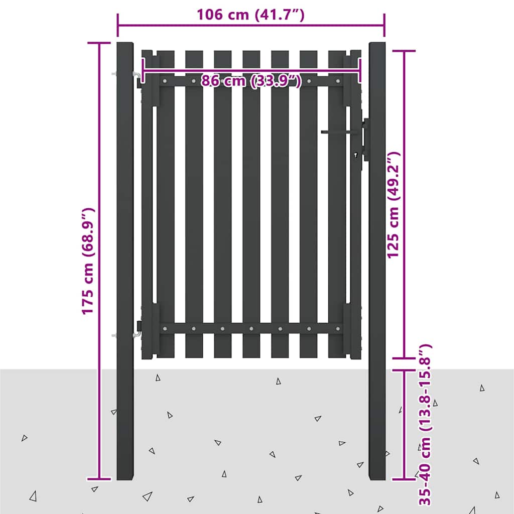 vidaXL Garden Fence Gate Steel 100x125 cm Anthracite 4