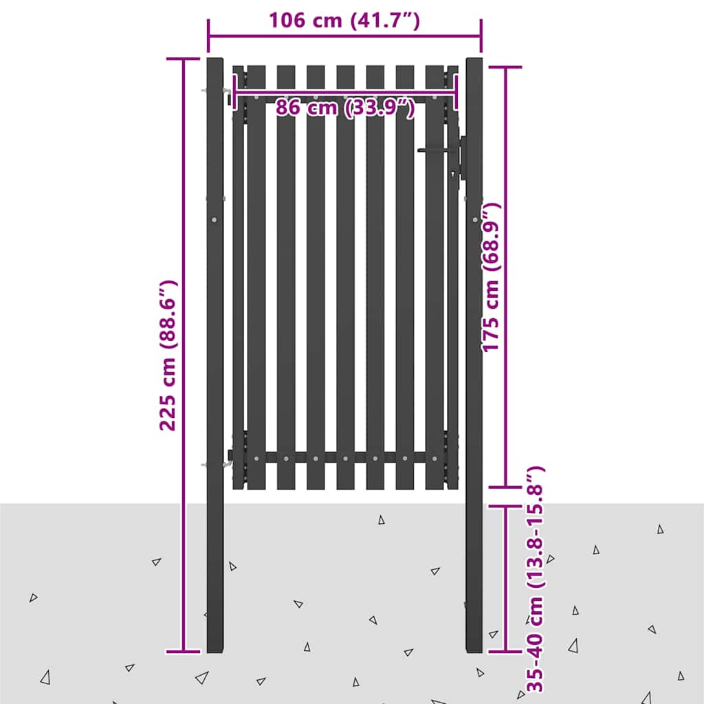 146331 vidaXL Garden Fence Gate Steel 100x175 cm Anthracite 4