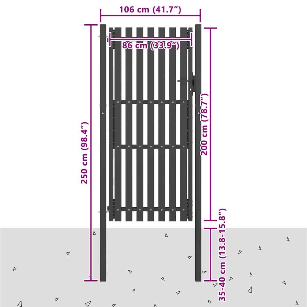 vidaXL Garden Fence Gate Steel 100x200 cm Anthracite 4