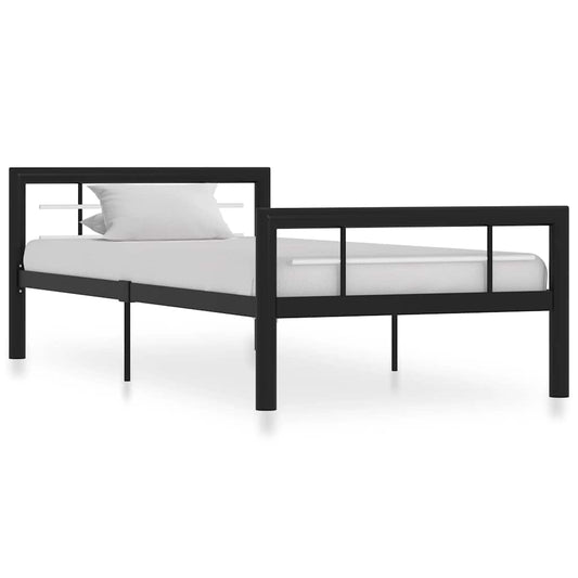 Bed Frame without Mattress Metal Black and white 100 x 200 cm