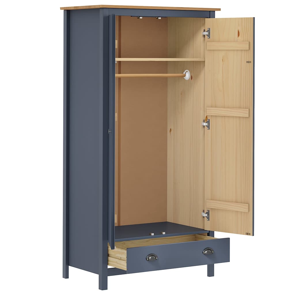 288949 vidaXL 2-Door Wardrobe "Hill" Grey 89x50x170 cm Solid Pine Wood 3