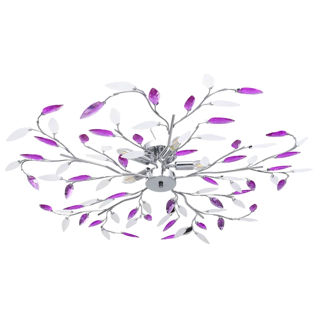 Ceiling Lamp Acrylic Crystal Leaf Arms for 5 E14 Bulbs Purple