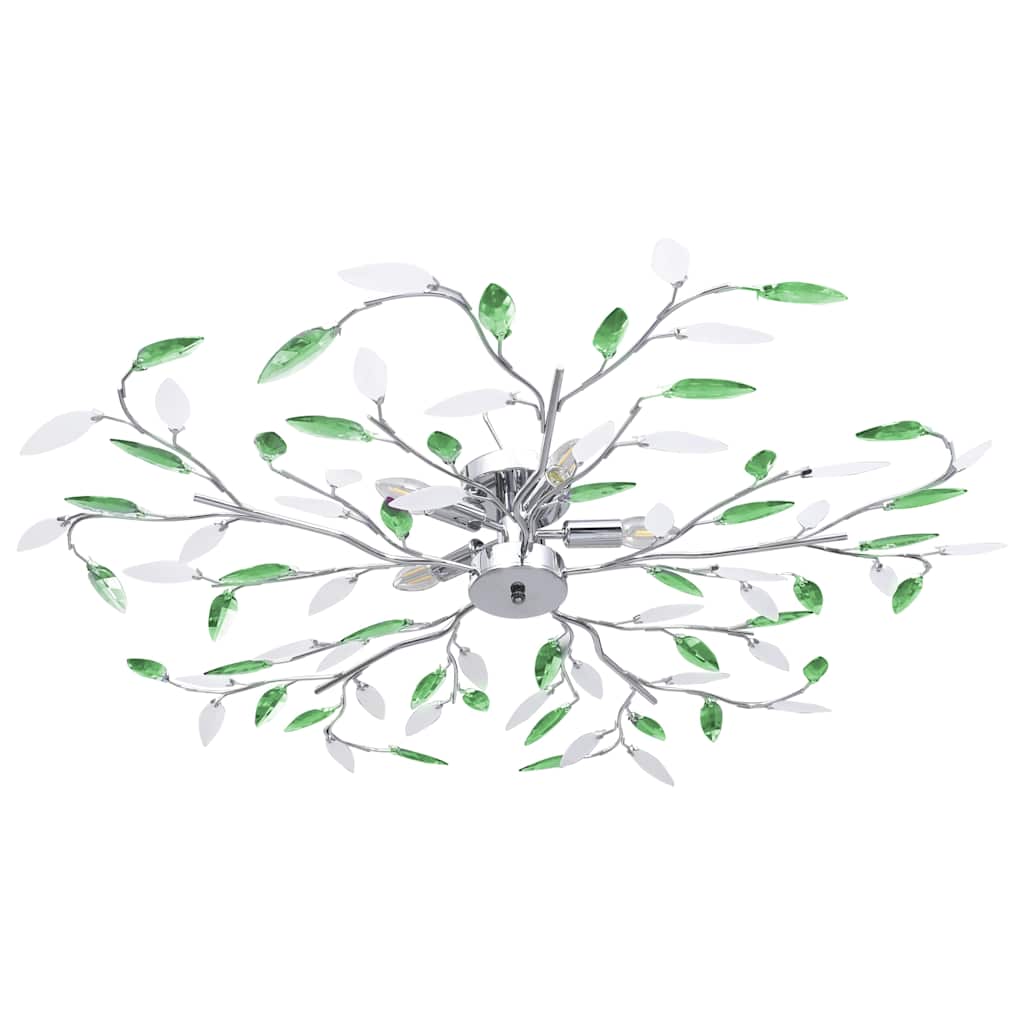 Ceiling Lamp Acrylic Crystal Leaf Arms for 5 E14 Bulbs Green