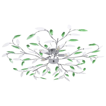 Ceiling Lamp Acrylic Crystal Leaf Arms for 5 E14 Bulbs Green