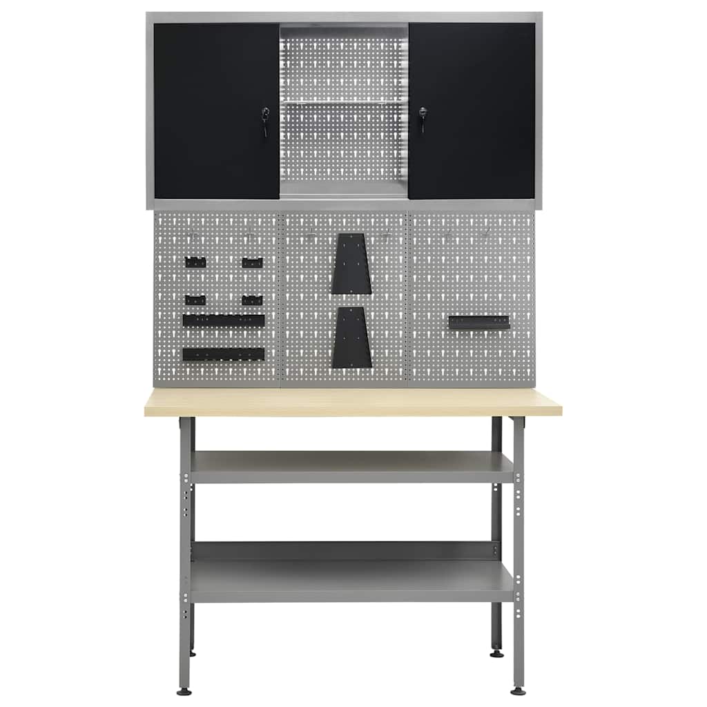 vidaXL Workbench with Three Wall Panels and One Cabinet 2