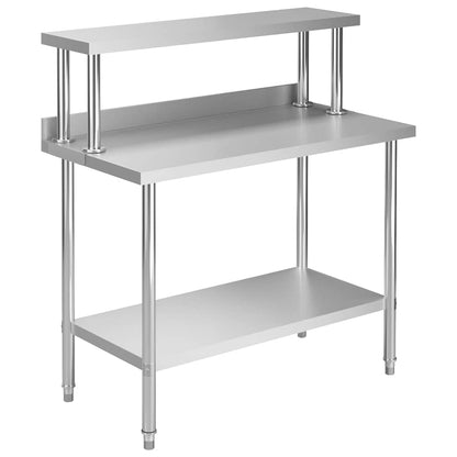 vidaXL Kitchen Work Table with Overshelf 120x60x120 cm Stainless Steel 1