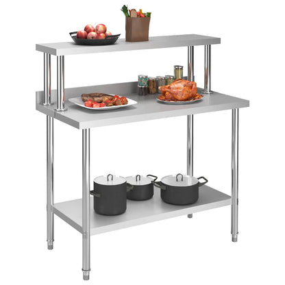 vidaXL Kitchen Work Table with Overshelf 120x60x120 cm Stainless Steel 2
