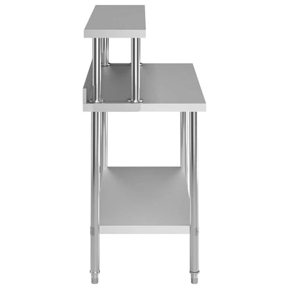 vidaXL Kitchen Work Table with Overshelf 120x60x120 cm Stainless Steel 4