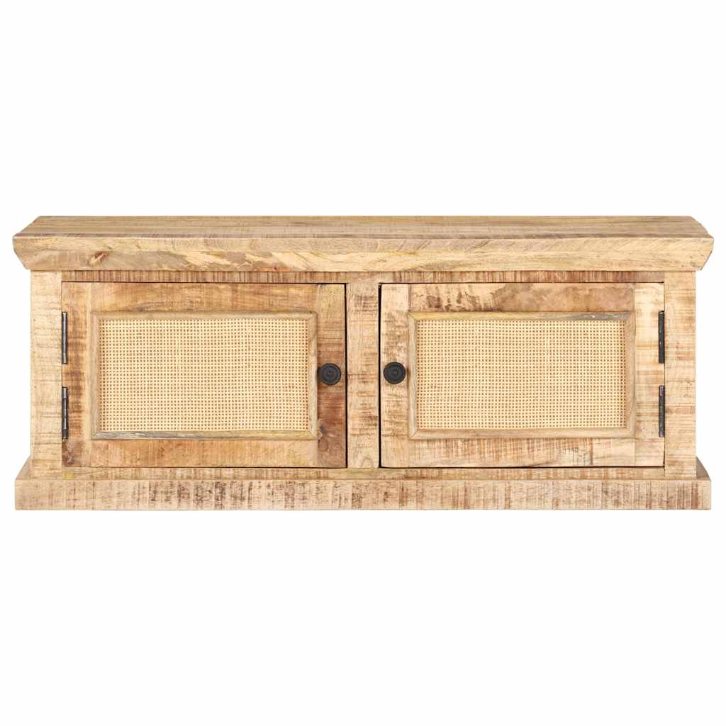 vidaXL Coffee Table | Natural Wood | Solid Mango Wood and Natural Cane 3