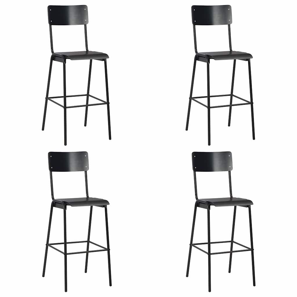 vidaXL Bar Stools 4 pcs Black Solid Plywood Steel 1