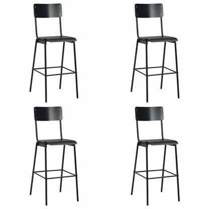 vidaXL Bar Stools 4 pcs Black Solid Plywood Steel 1