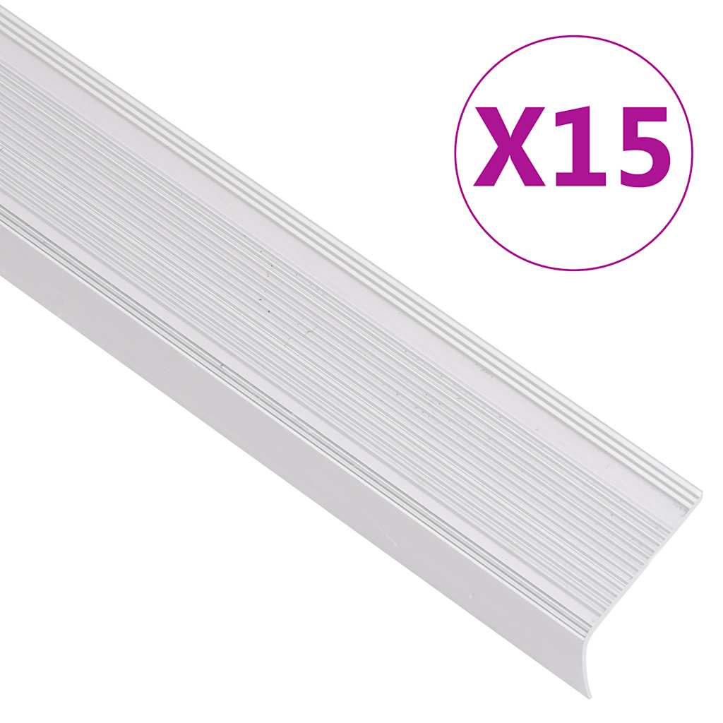 Stair Nosings 10 pcs 67 x 3 x 2 cm Aluminium Silver 90 cm (15 pcs) Tape