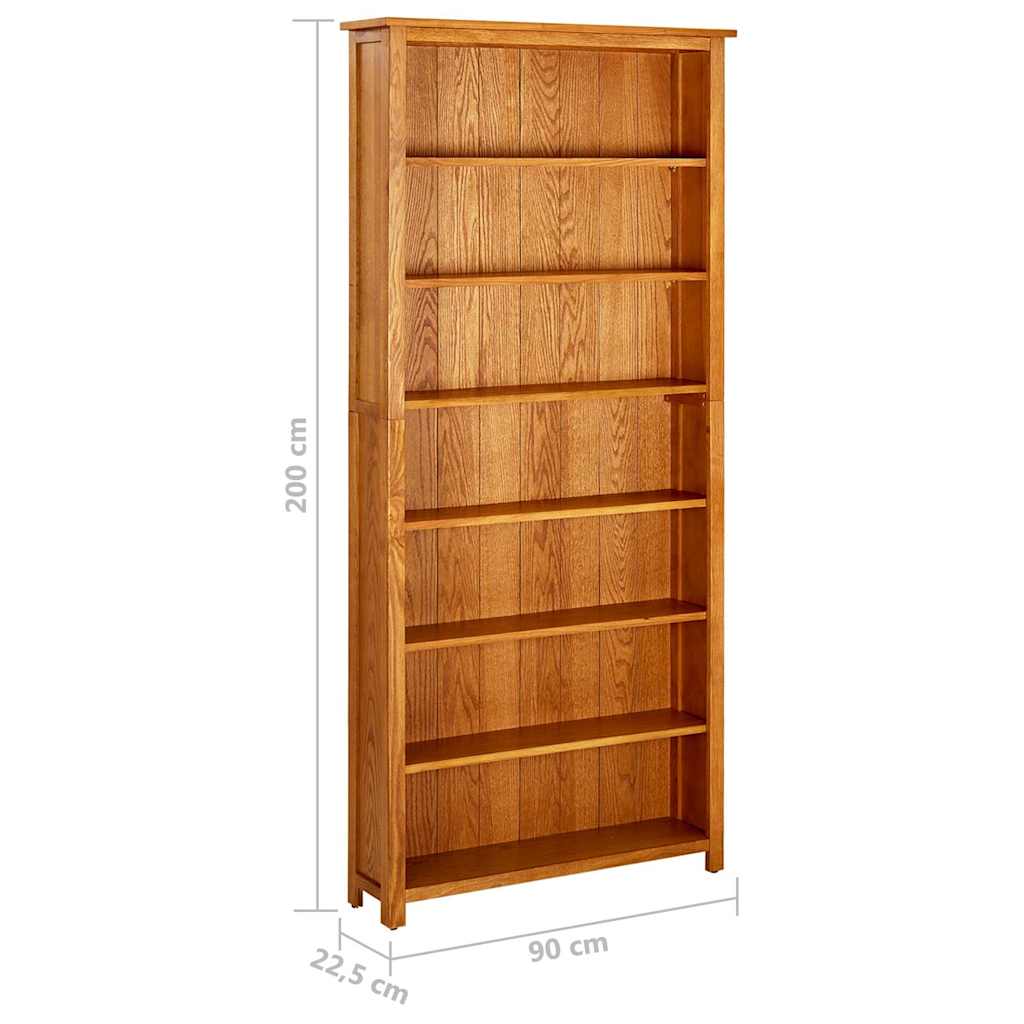 vidaXL 7-Tier Bookcase 90x22.5x200 cm Solid Oak Wood 6