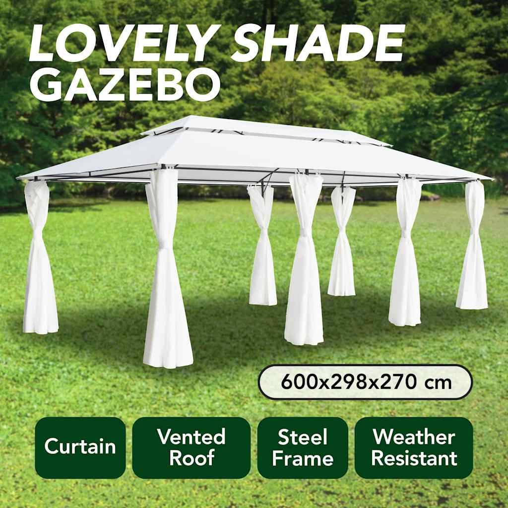 vidaXL Gazebo with Curtains 600x298x270 cm White 180g/m² 1