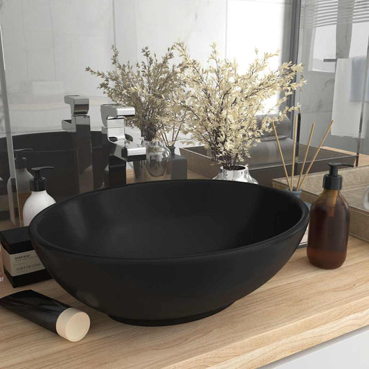Luxury Ceramic Basin Oval-shaped Sink 40 x 33 cm Matte black