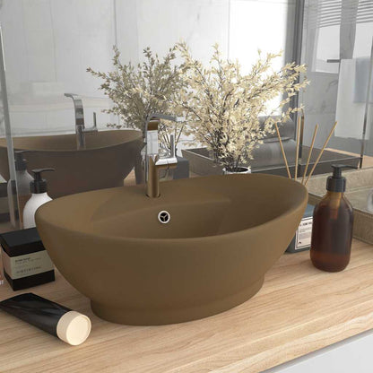 Luxury Ceramic Basin Oval with Overflow Matte cream 58.5 cm 39 cm