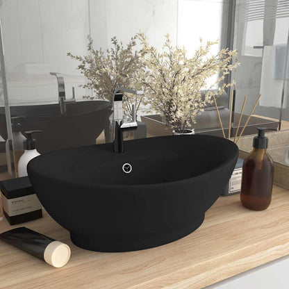 Luxury Ceramic Basin Oval with Overflow Matte black 58.5 cm 39 cm
