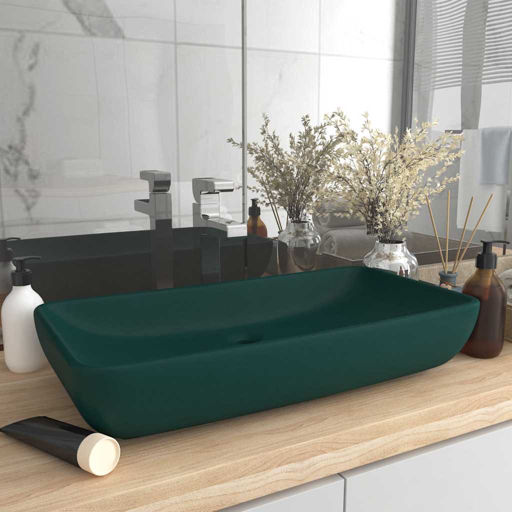 Ceramic Bathroom Sink Basin Rectangular Matte dark green