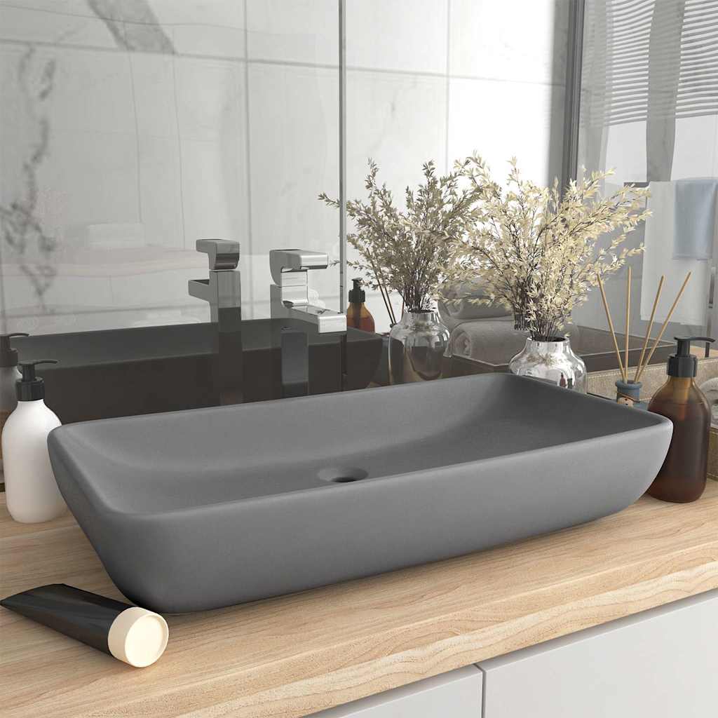 Ceramic Bathroom Sink Basin Rectangular Matte light grey