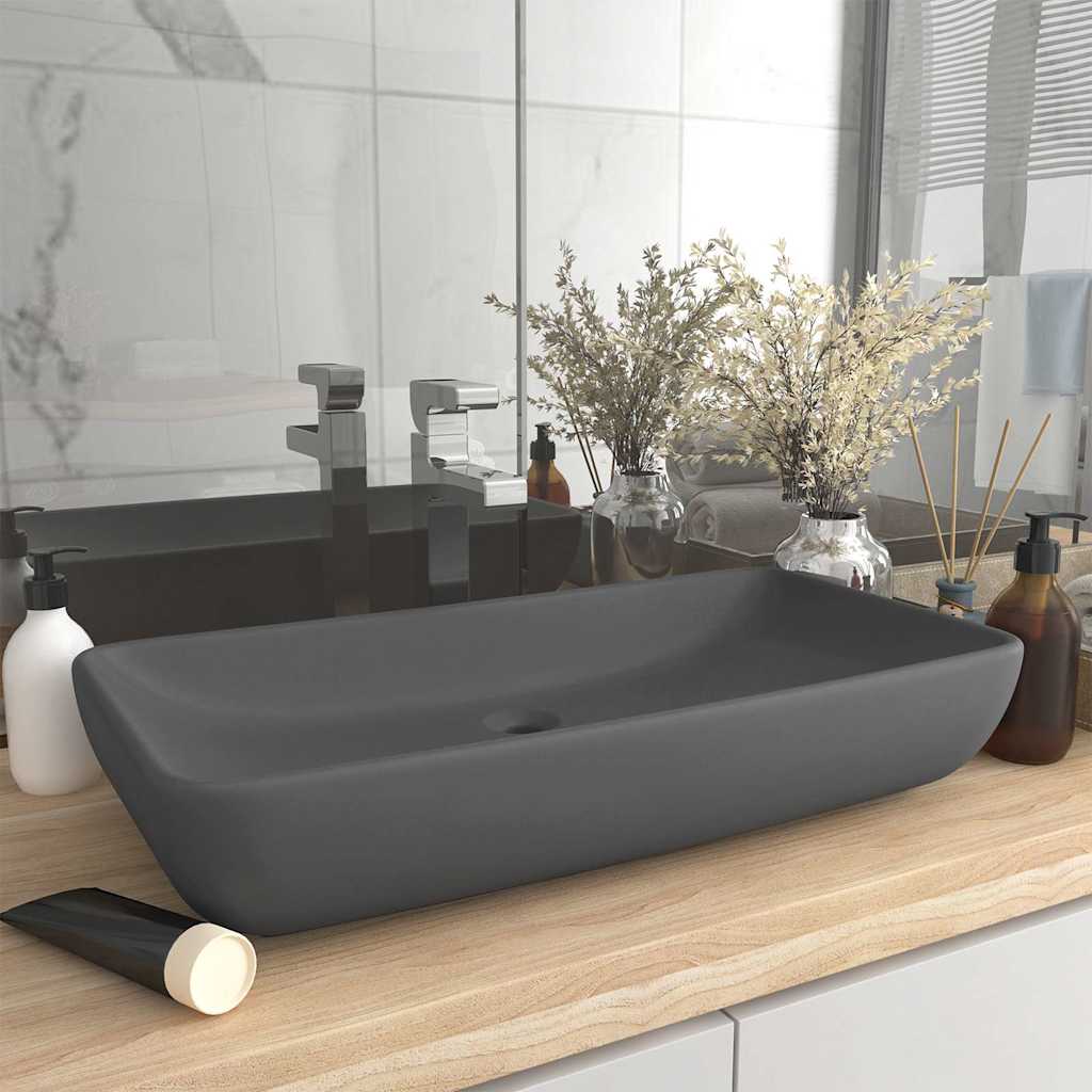 Ceramic Bathroom Sink Basin Rectangular Matte dark grey