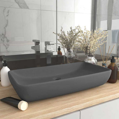 Ceramic Bathroom Sink Basin Rectangular Matte dark grey