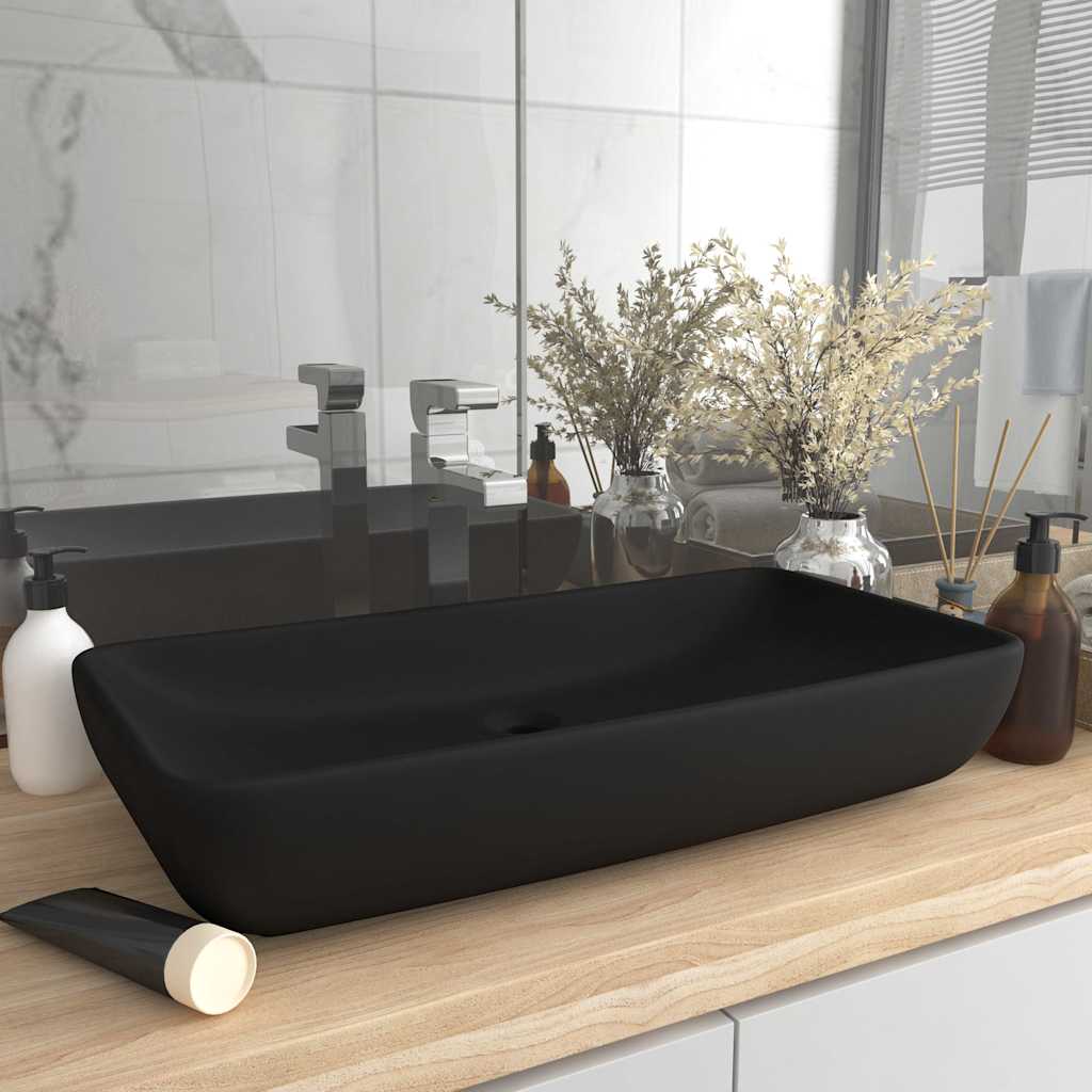 Ceramic Bathroom Sink Basin Rectangular Matte black