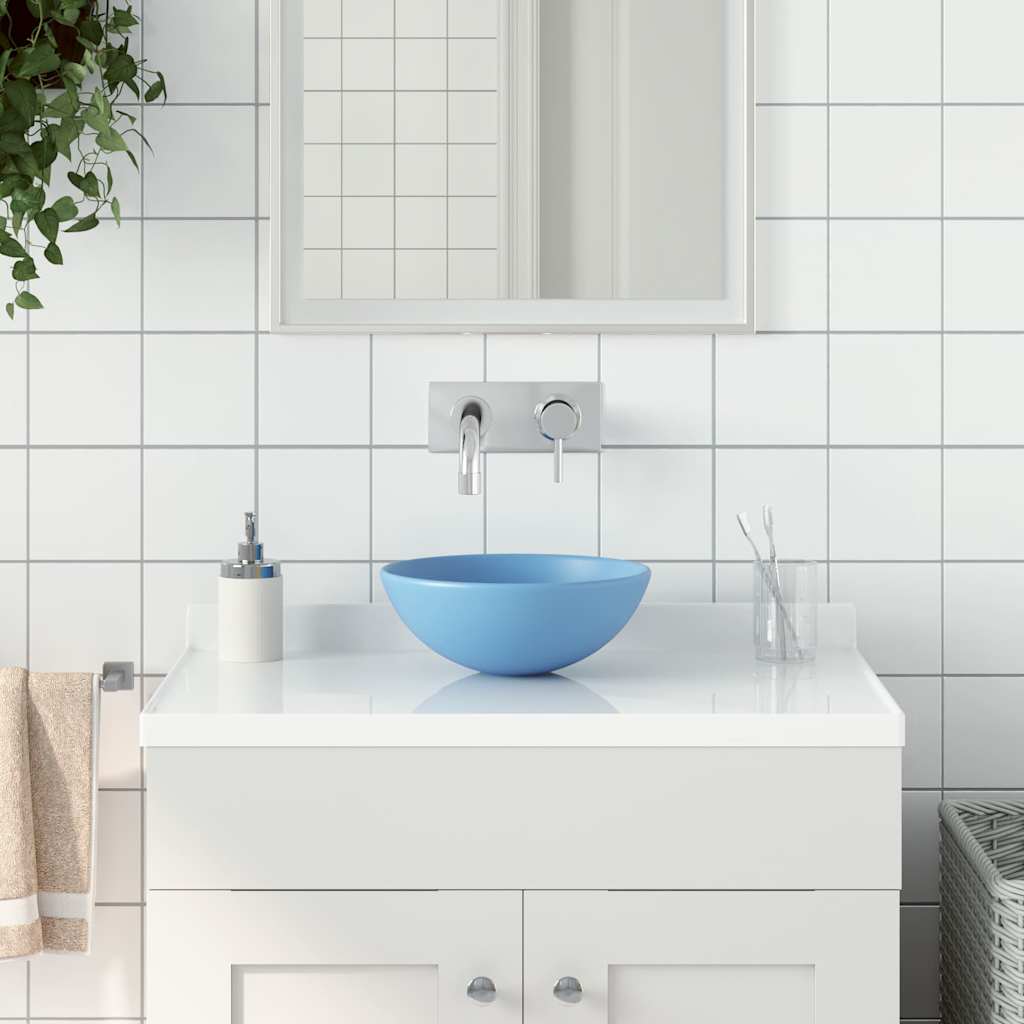 Bathroom Sink Ceramic Round Light blue