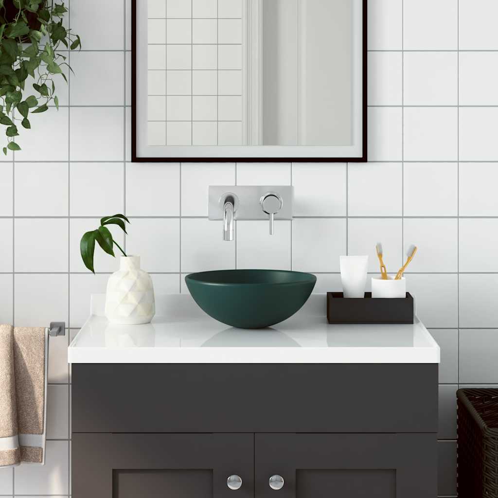 Bathroom Sink Ceramic Round Dark green