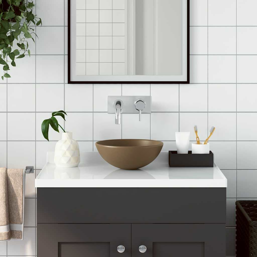 Bathroom Sink Ceramic Round Matte cream