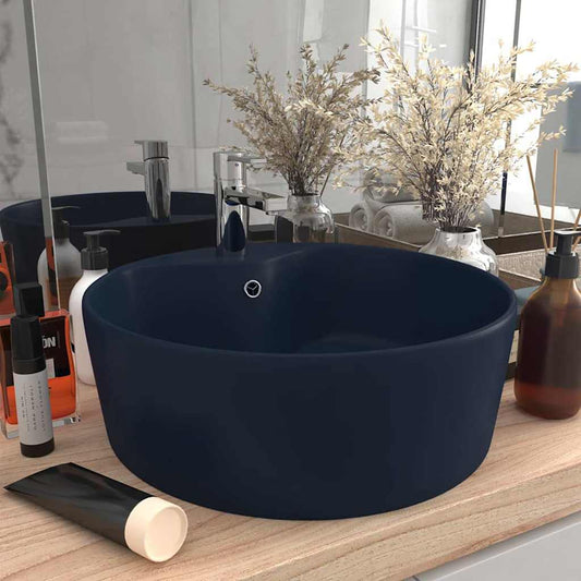 Luxury Wash Basin with Overflow Matt Pink 36x13 cm Ceramic Matte dark blue