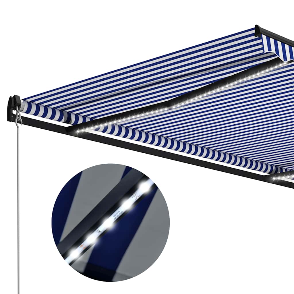 vidaXL Manual Retractable Awning with LED 300x250 cm Blue and White 5