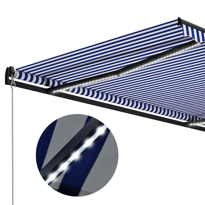 vidaXL Manual Retractable Awning with LED 300x250 cm Blue and White 5