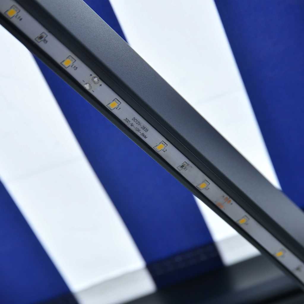 vidaXL Manual Retractable Awning with LED 300x250 cm Blue and White 6