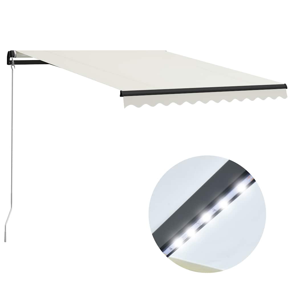 vidaXL Manual Retractable Awning with LED 300x250 cm Cream 1