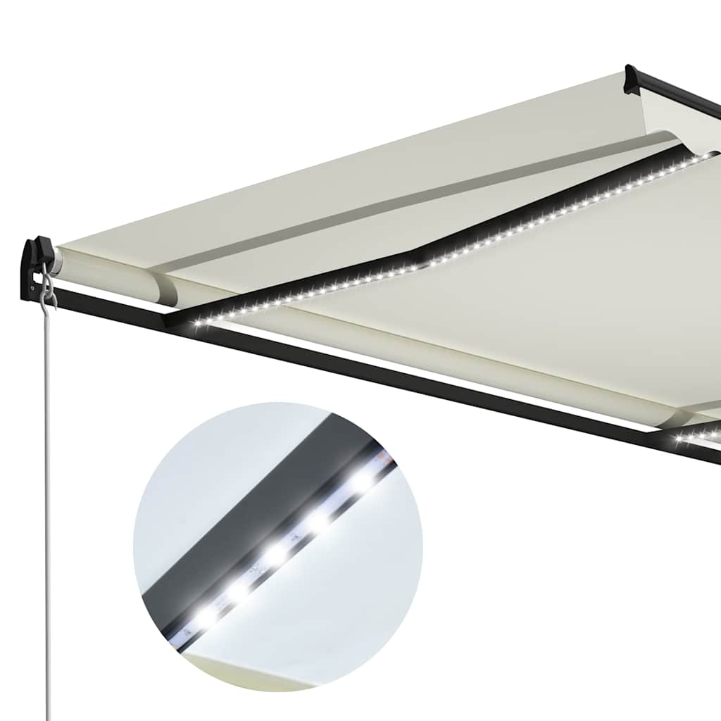 vidaXL Manual Retractable Awning with LED 300x250 cm Cream 5