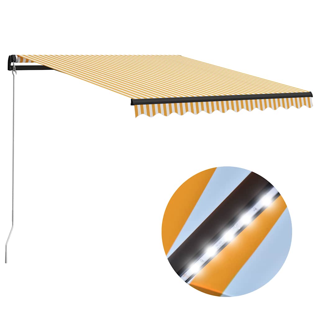 vidaXL Manual Retractable Awning with LED 300x250 cm Yellow and White 1