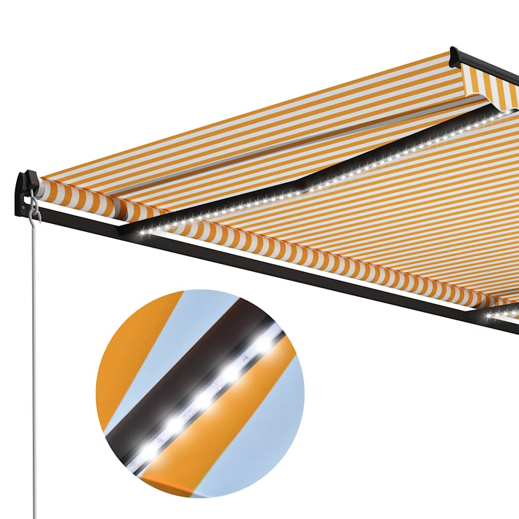 vidaXL Manual Retractable Awning with LED 300x250 cm Yellow and White 5