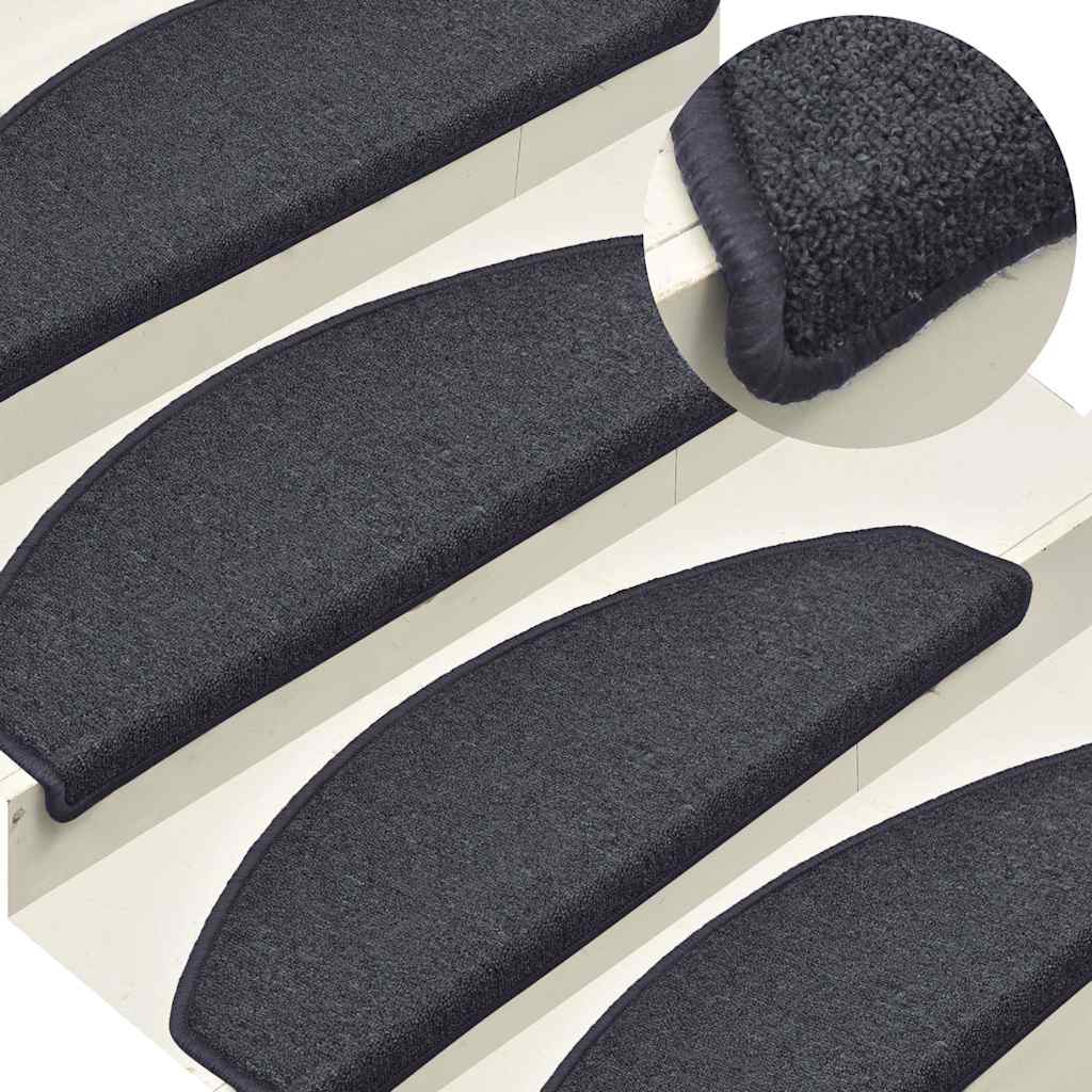 Stair Mats 65x24x4 cm Half Round Large 15 pcs Dark grey and blue