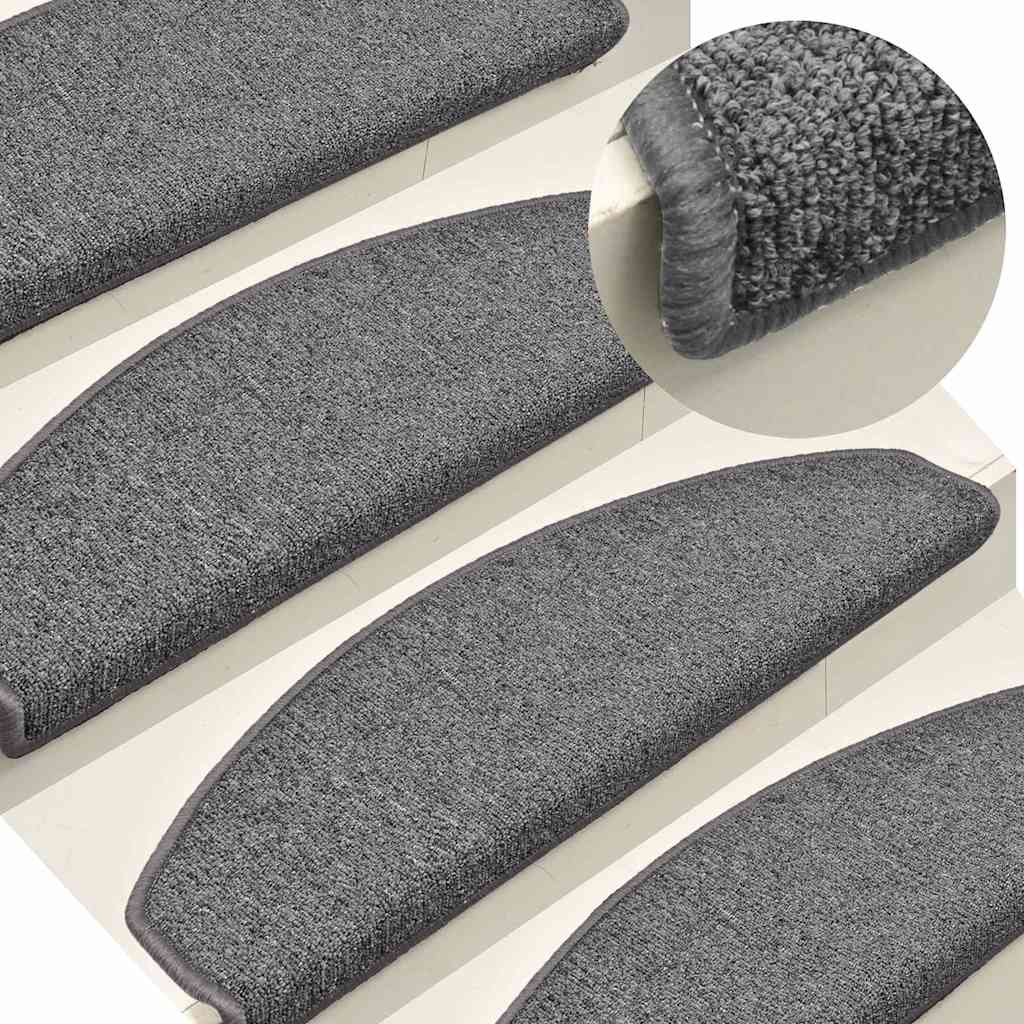 Stair Mats 65x24x4 cm Half Round Large 15 pcs Grey and black